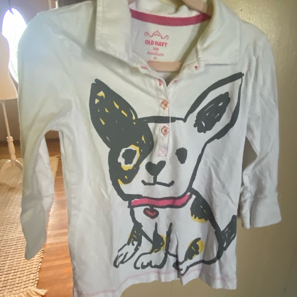 Old Navy Kids White Dog Print Shirt - Frenchie - Puppy